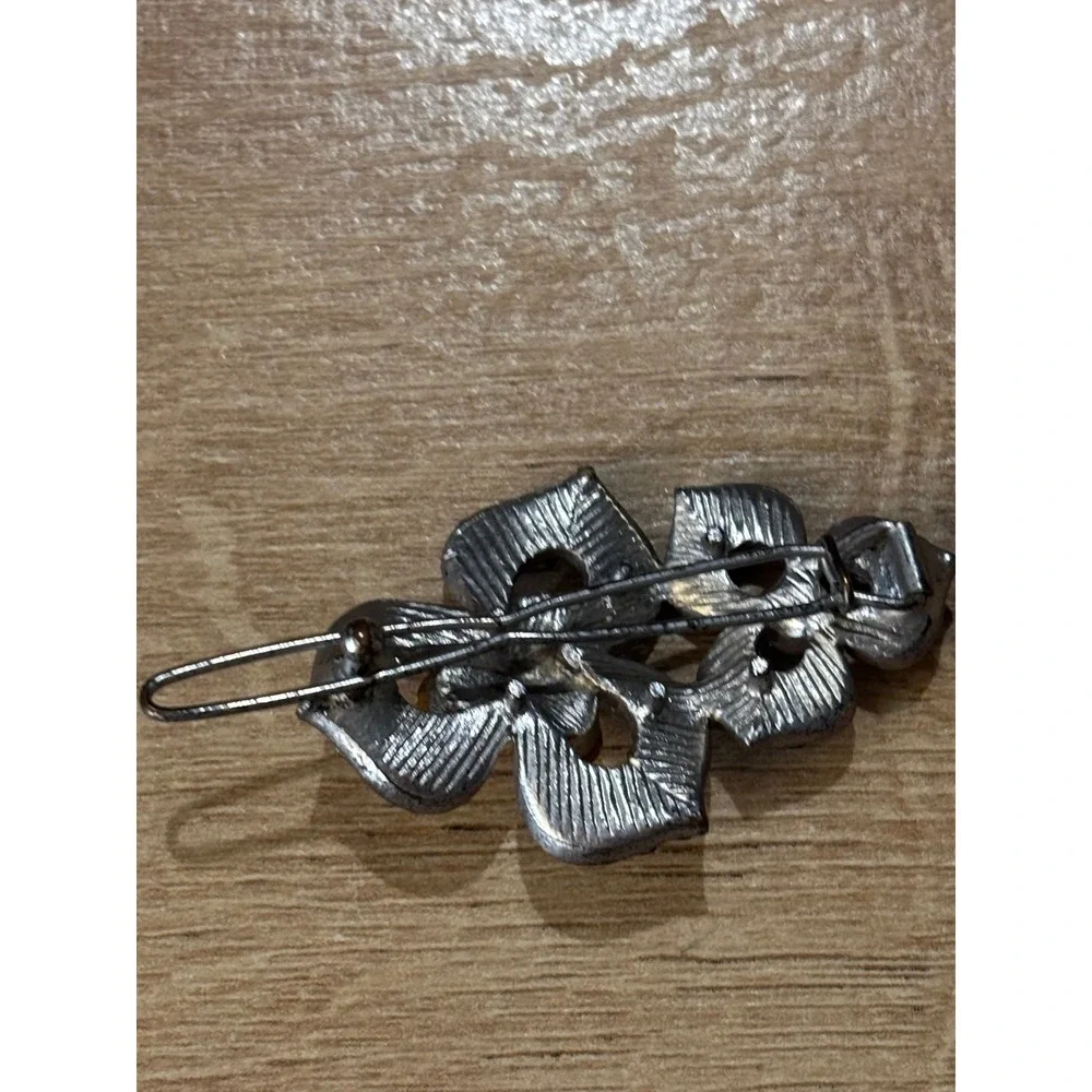 Vintage Silver Tone AB Iridescent Rhinestone Flower Hair Clip 2 